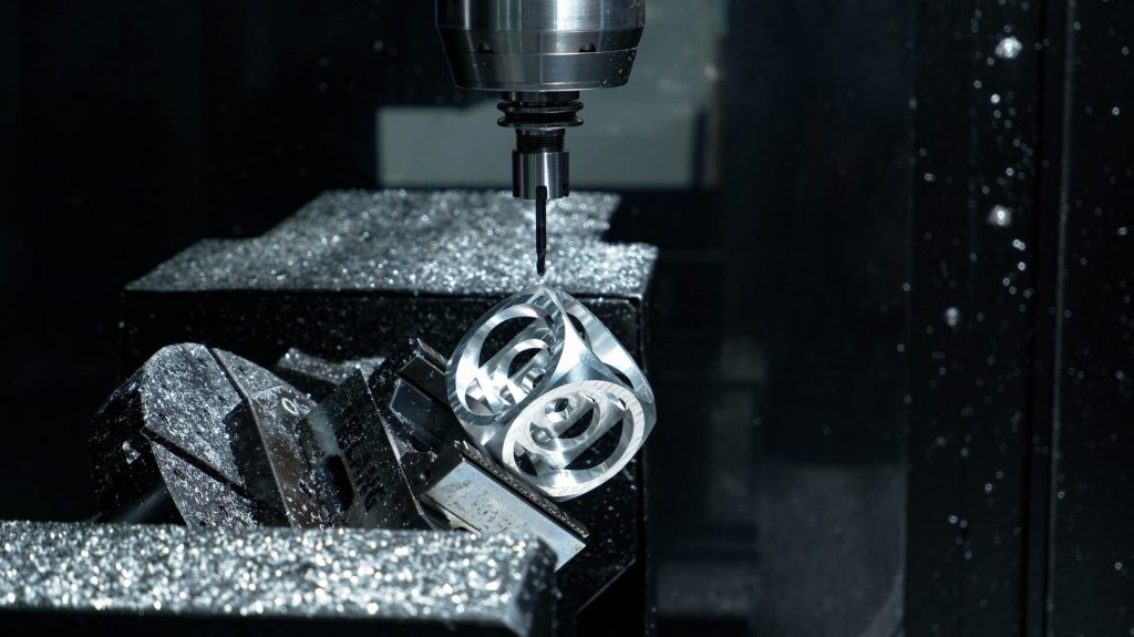 5-axis CNC machining center producing a precision component