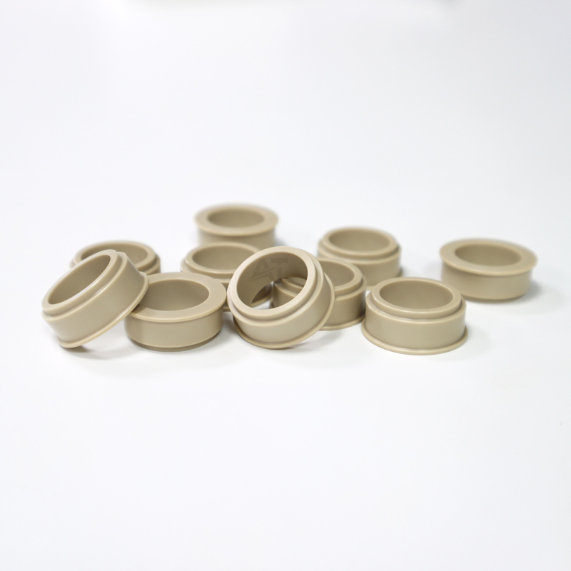 Precision machined PEEK component on white