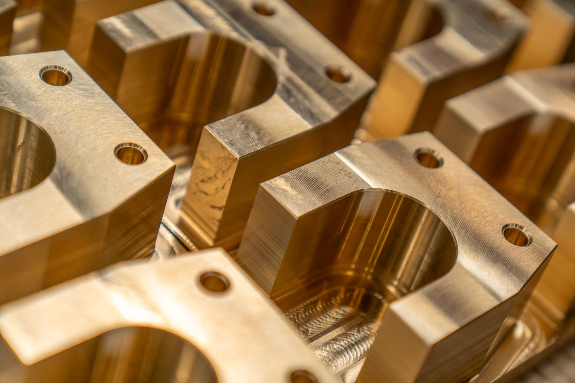 Close-up precision machined metal components prepared for inspection