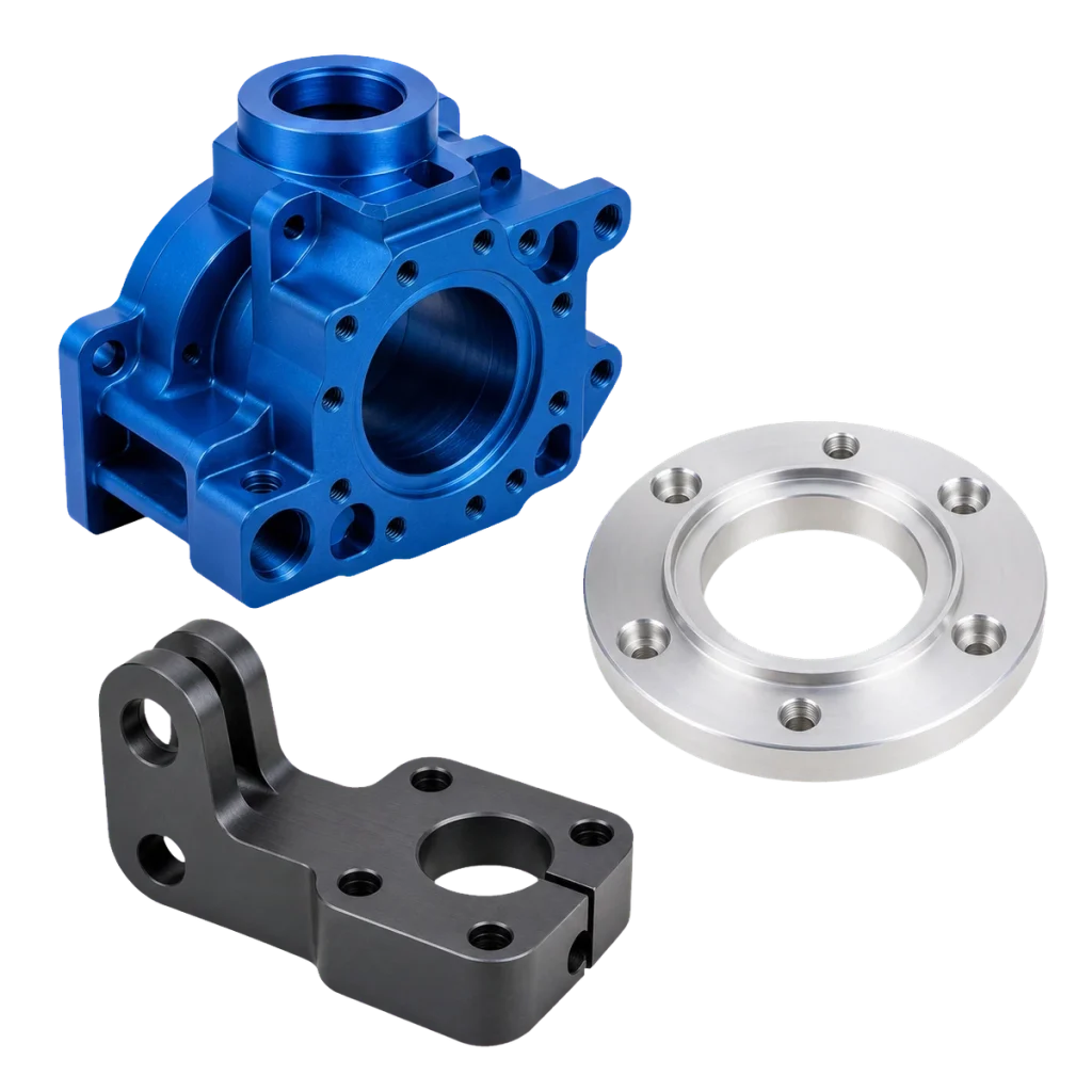 Blue, clear and hardcoat anodized precision aluminum components