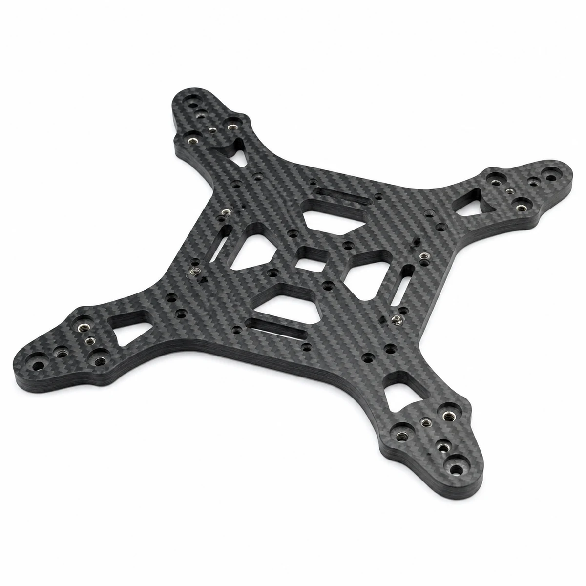 White background product view of a precision routed carbon fiber UAV center plate