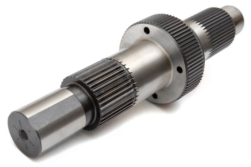 Precision splined shaft on a clean white product canvas