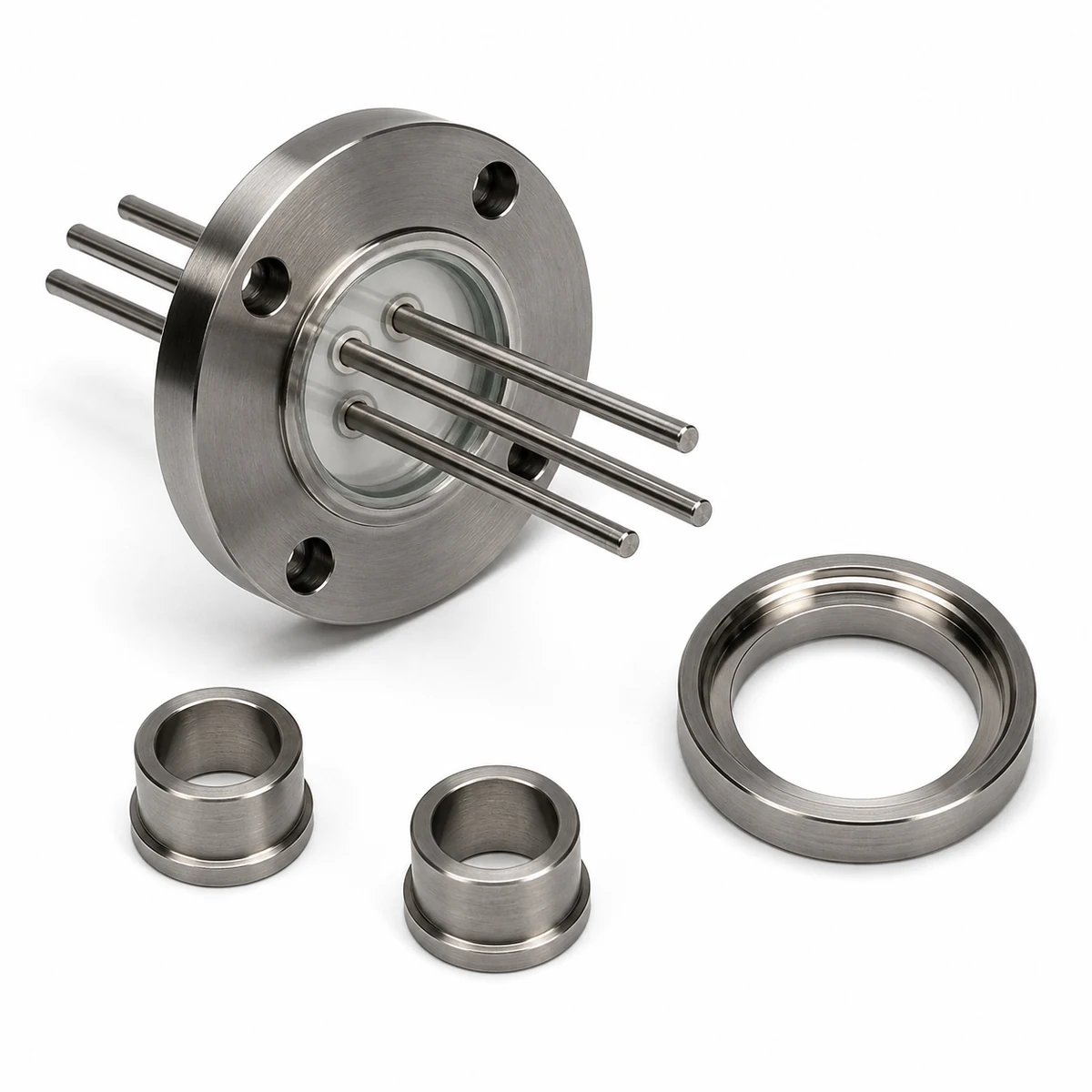 White background Kovar glass-to-metal feedthrough components