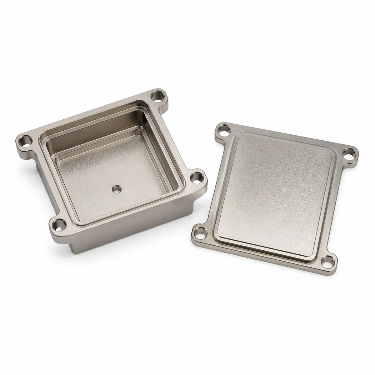 White background machined Kovar microelectronic package housing and lid
